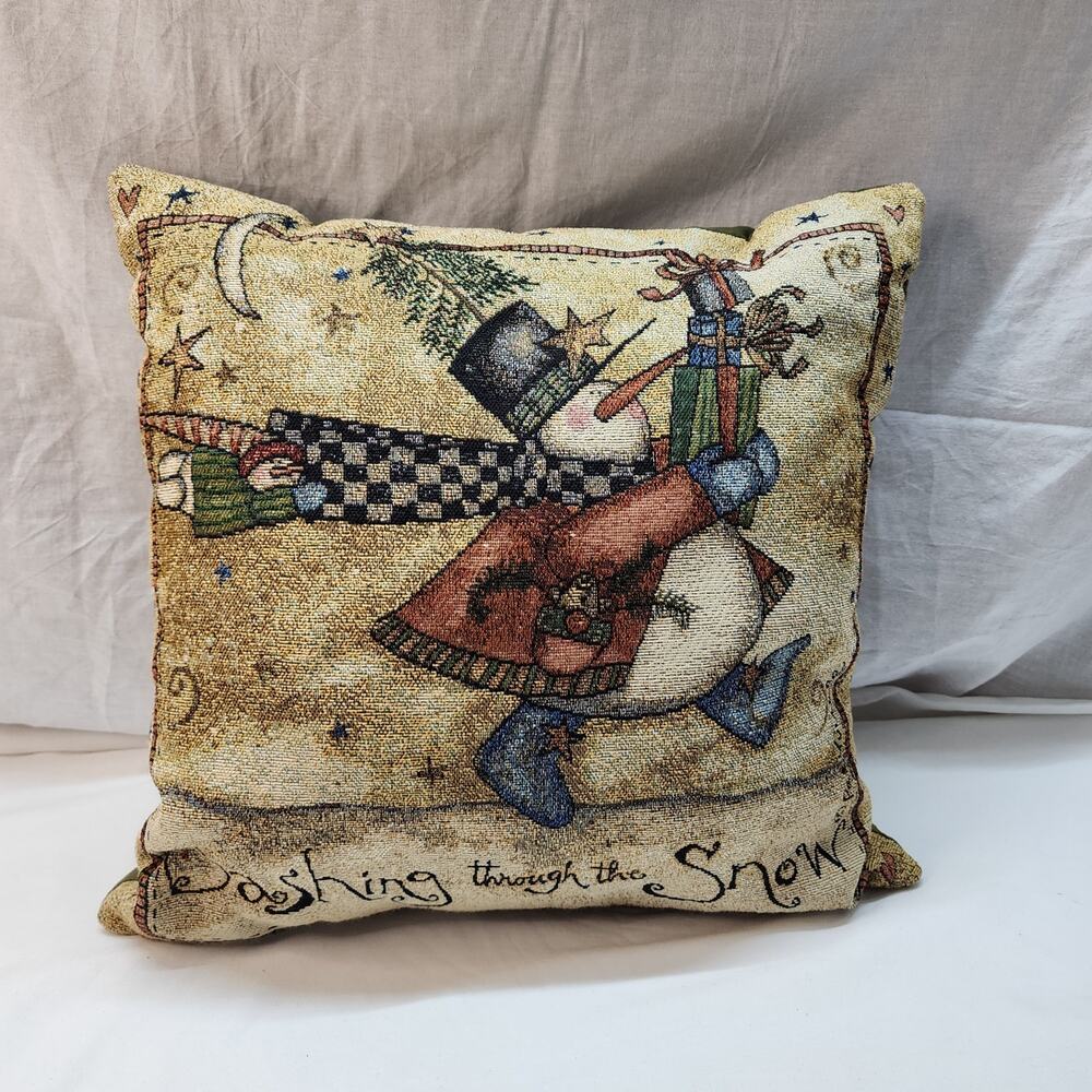 Tapestry Christmas Pillow snowman made in USA U